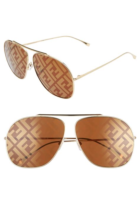 fendi 64mm oversize lenticular lens aviator sunglasses